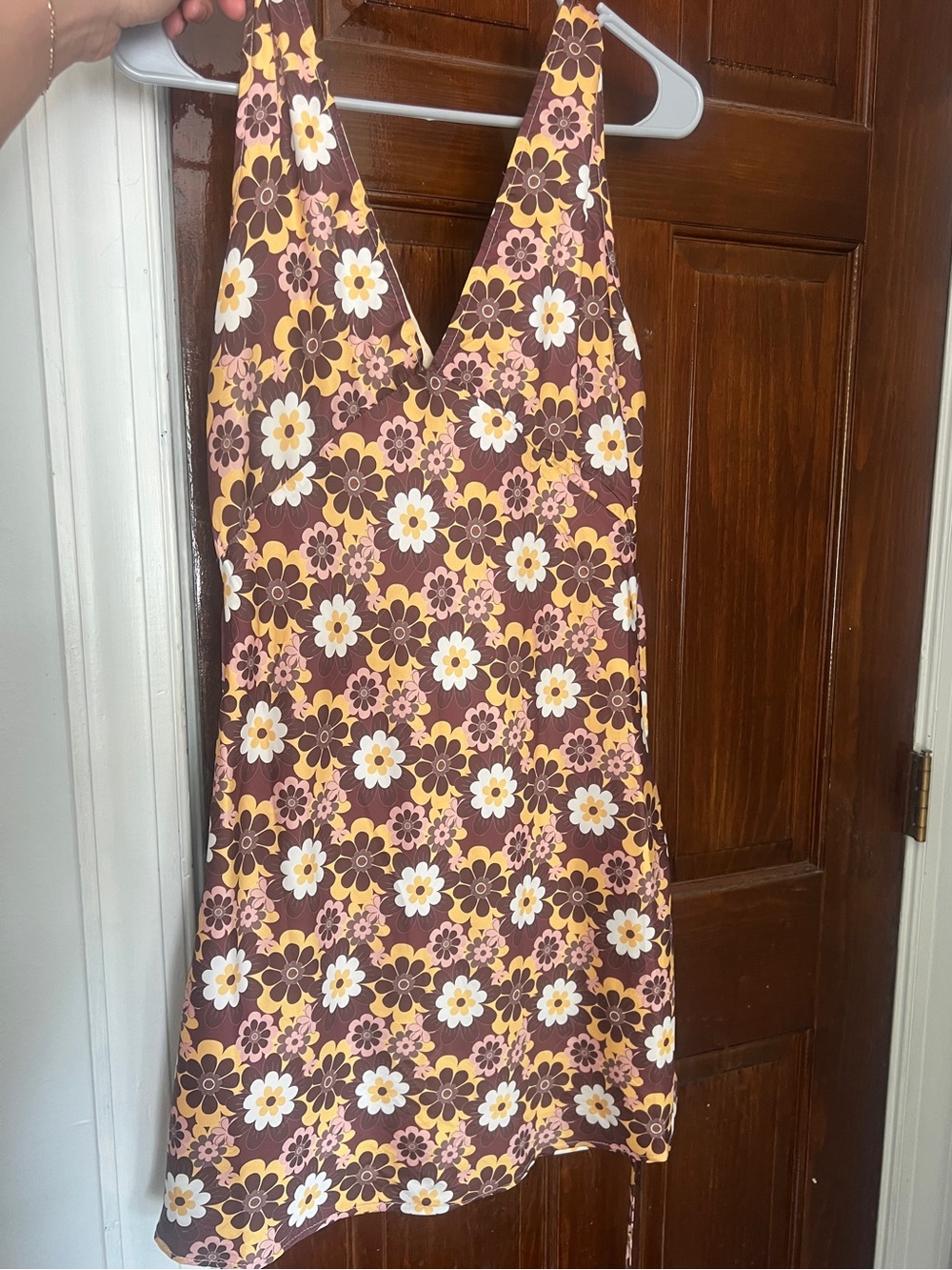 Peppermayo Brown Floral Mini Dress with Yellow and Pink Accents